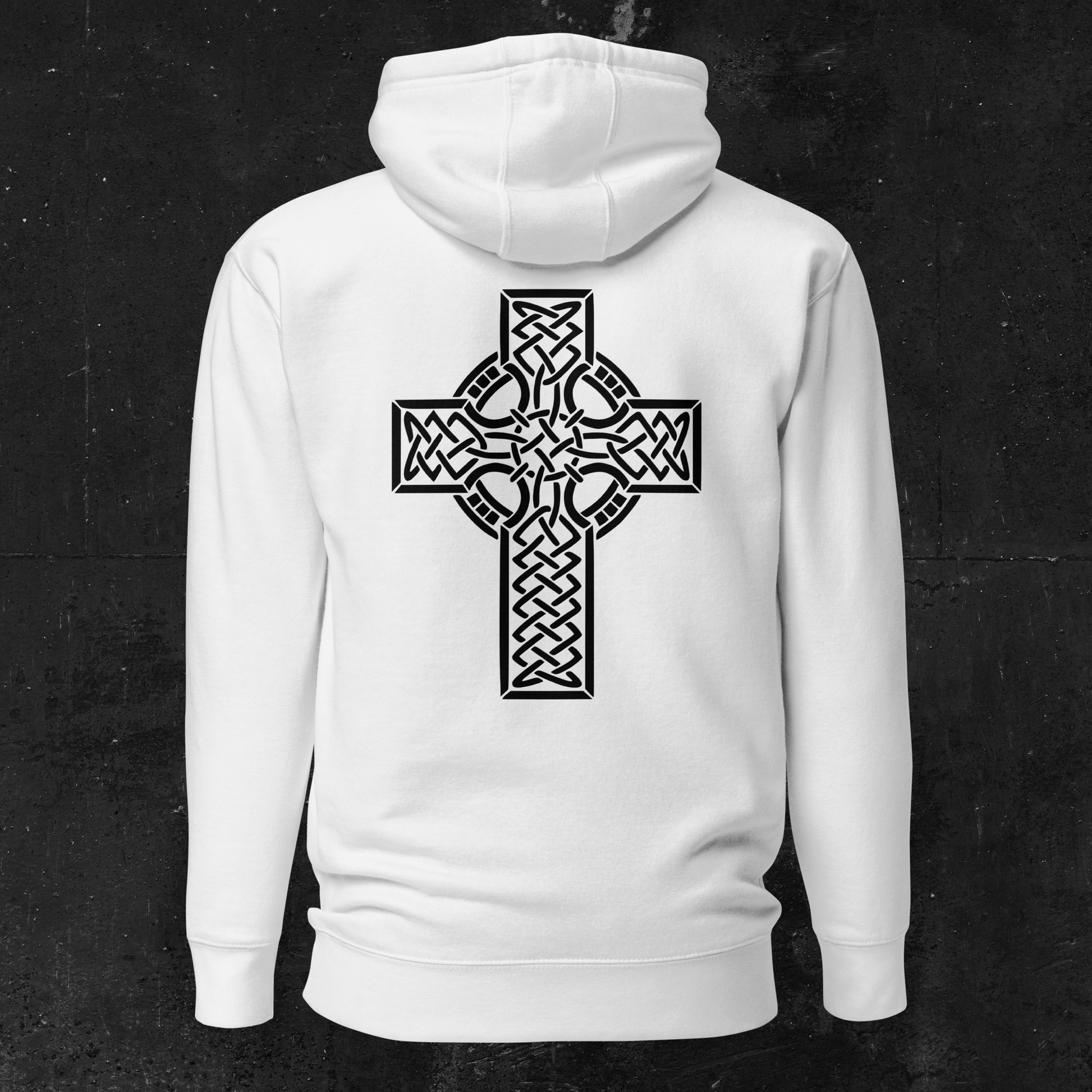 Eirin Apparel Men's Hoodie Men's Celtic Cross (Back Print) Embroidered White Hoodie