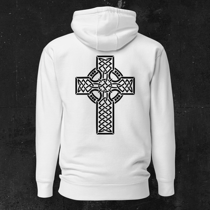 Eirin Apparel Men's Hoodie Men's Celtic Cross (Back Print) Embroidered White Hoodie