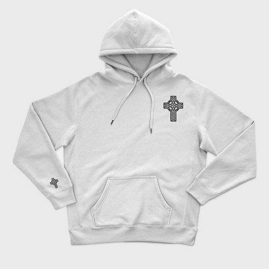 Eirin Apparel Men's Hoodie Men's Celtic Cross Embroidered White Hoodie