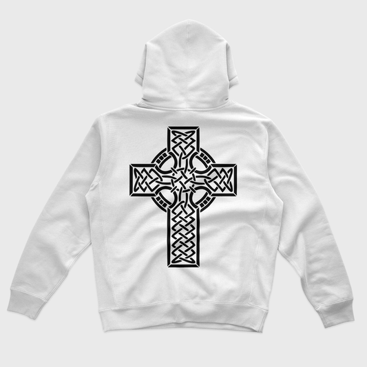 Eirin Apparel Men's Hoodie Men's Celtic Cross Embroidered White Hoodie