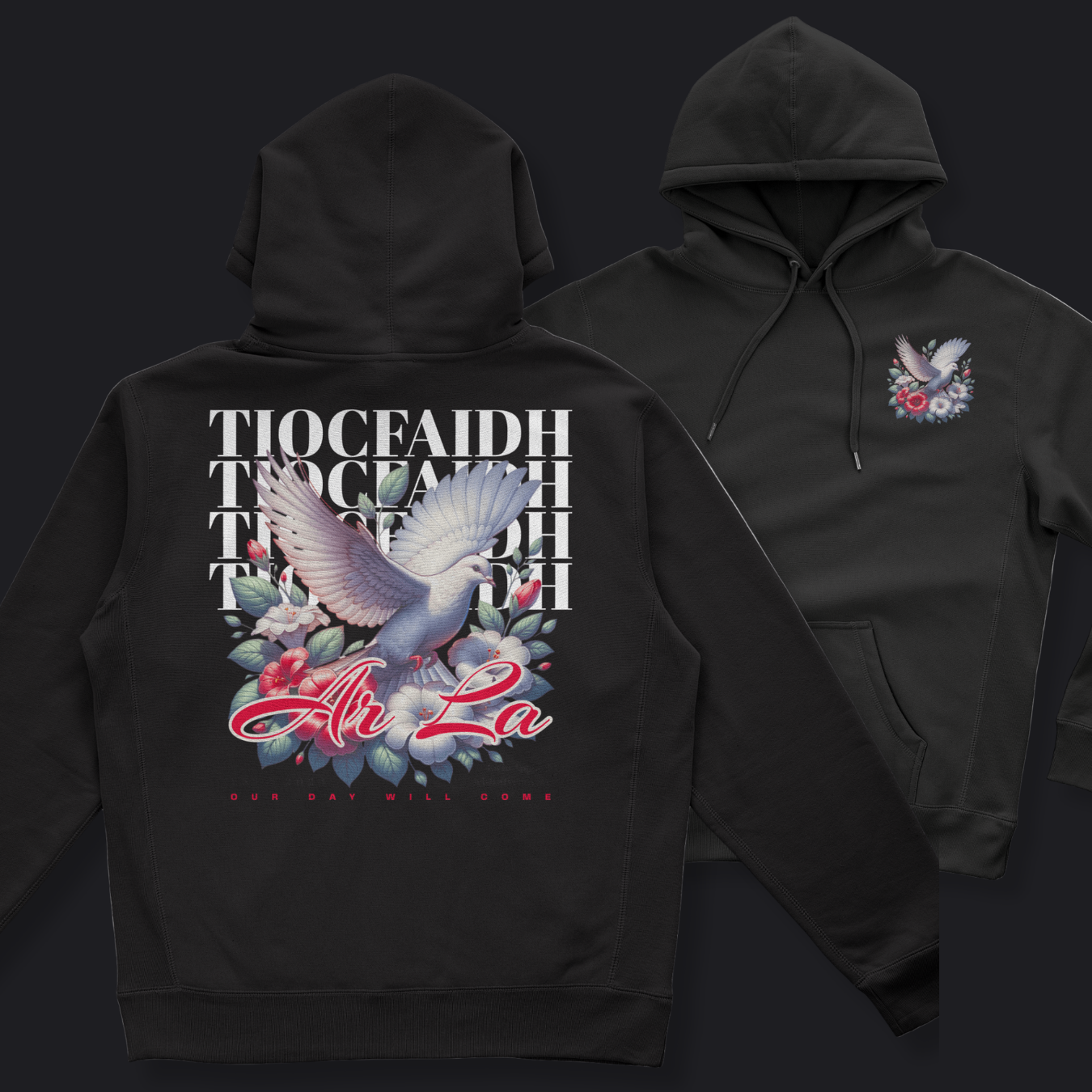 Eirin Apparel Men's Hoodie Men's Doves of Freedom Black Gaelic Hoodie