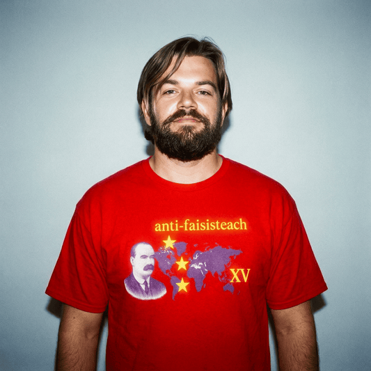 Eirin Apparel Men's T-Shirt 'Anti-Faisisteach' James Connolly Tribute T-Shirt – Red/Yellow