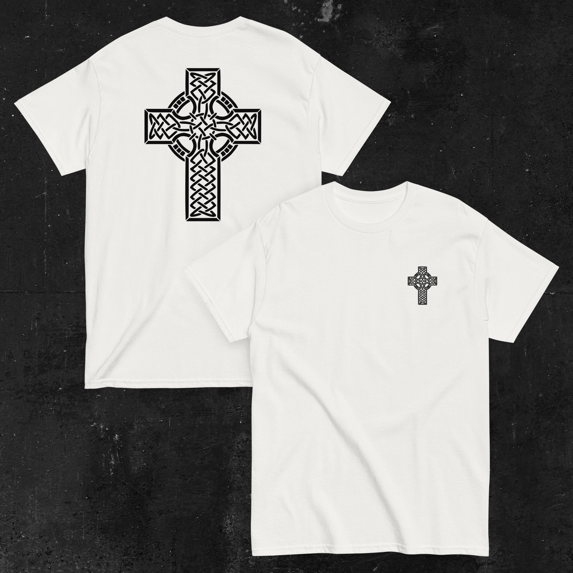 Eirin Apparel Men's T-Shirt Men's Celtic Cross (Back Print) Embroidered White T-Shirt