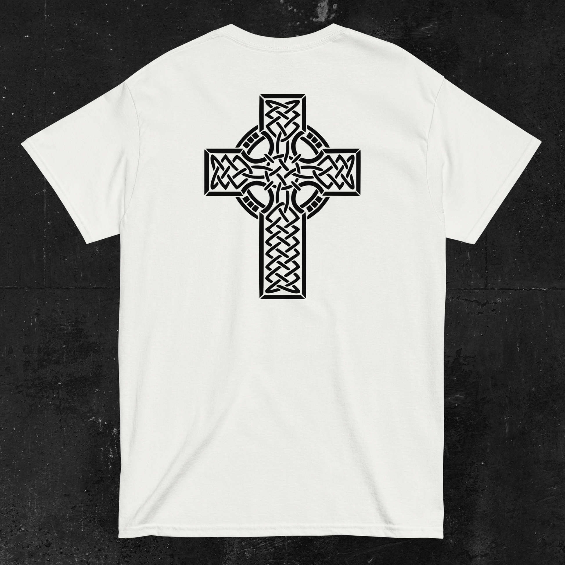 Eirin Apparel Men's T-Shirt Men's Celtic Cross (Back Print) Embroidered White T-Shirt