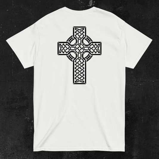 Eirin Apparel Men's T-Shirt Men's Celtic Cross (Back Print) Embroidered White T-Shirt