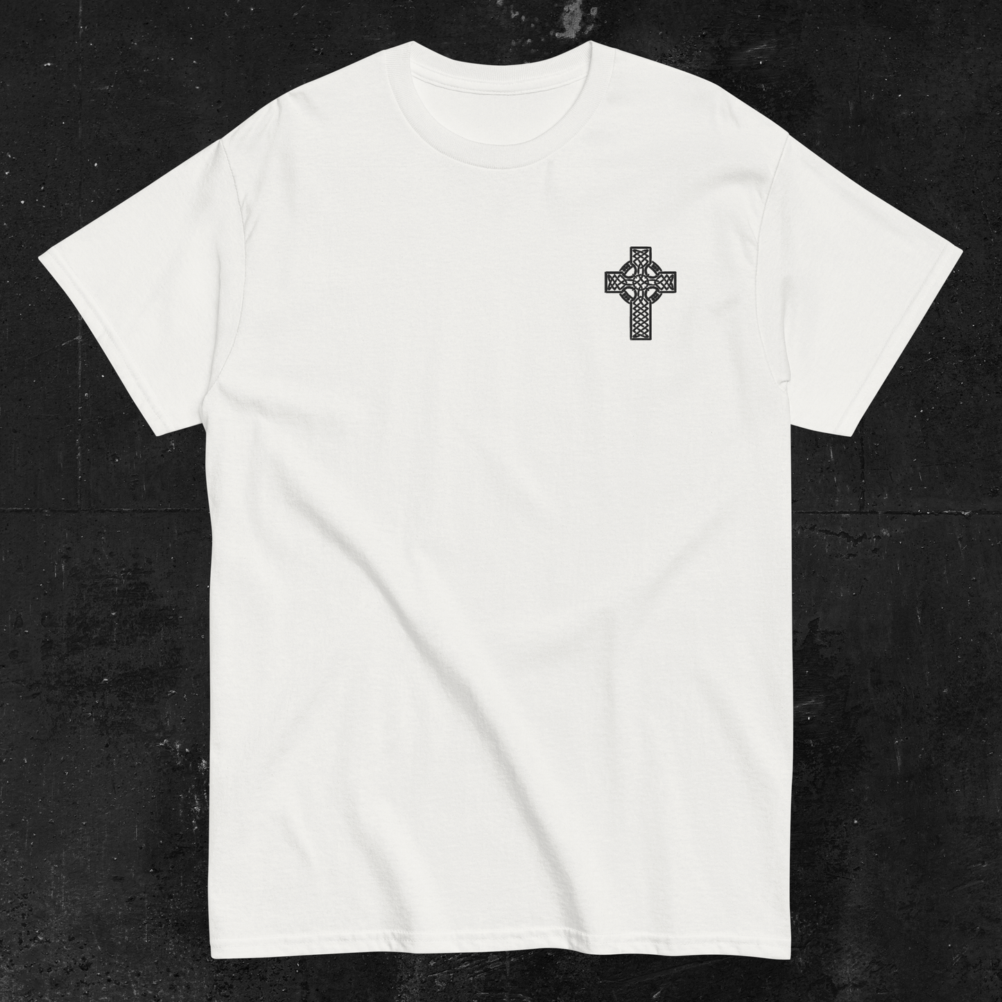 Eirin Apparel Men's T-Shirt Men's Celtic Cross (Back Print) Embroidered White T-Shirt