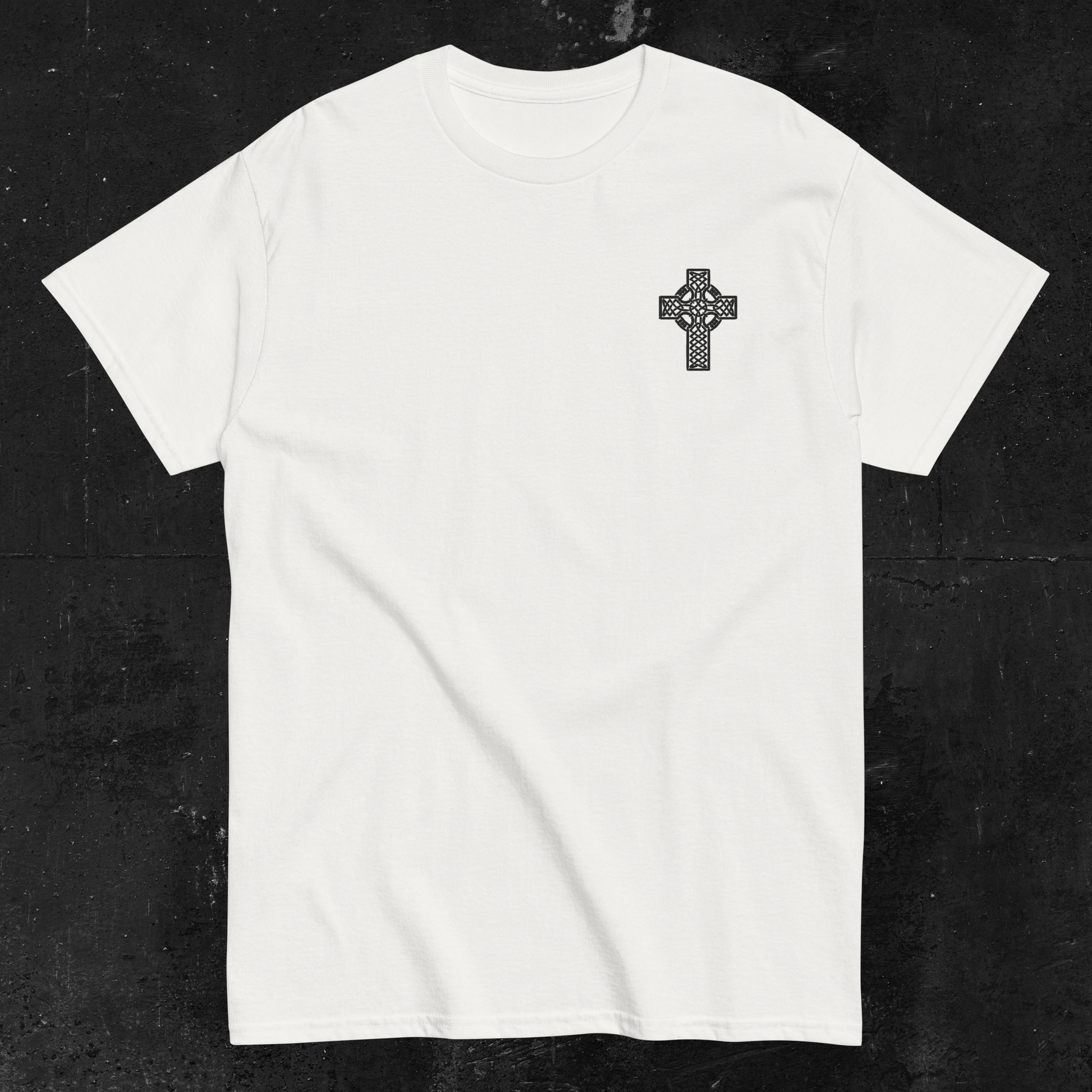 Eirin Apparel Men's T-Shirt Men's Celtic Cross (Back Print) Embroidered White T-Shirt