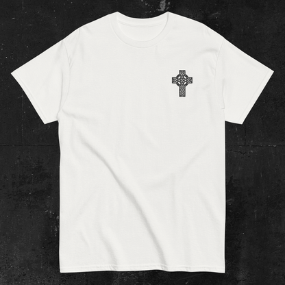 Eirin Apparel Men's T-Shirt Men's Celtic Cross (Back Print) Embroidered White T-Shirt