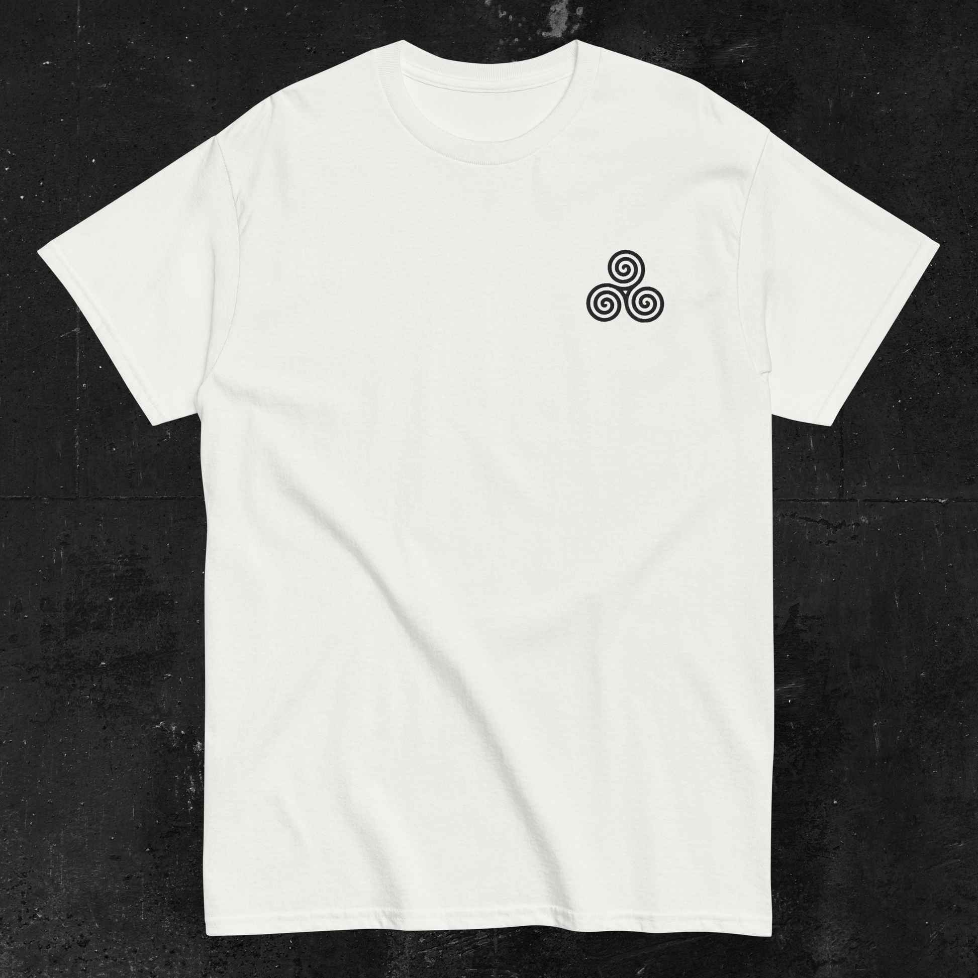 Eirin Apparel Men's T-Shirt Men's Celtic Triskellion (Back Print) Embroidered White T-Shirt