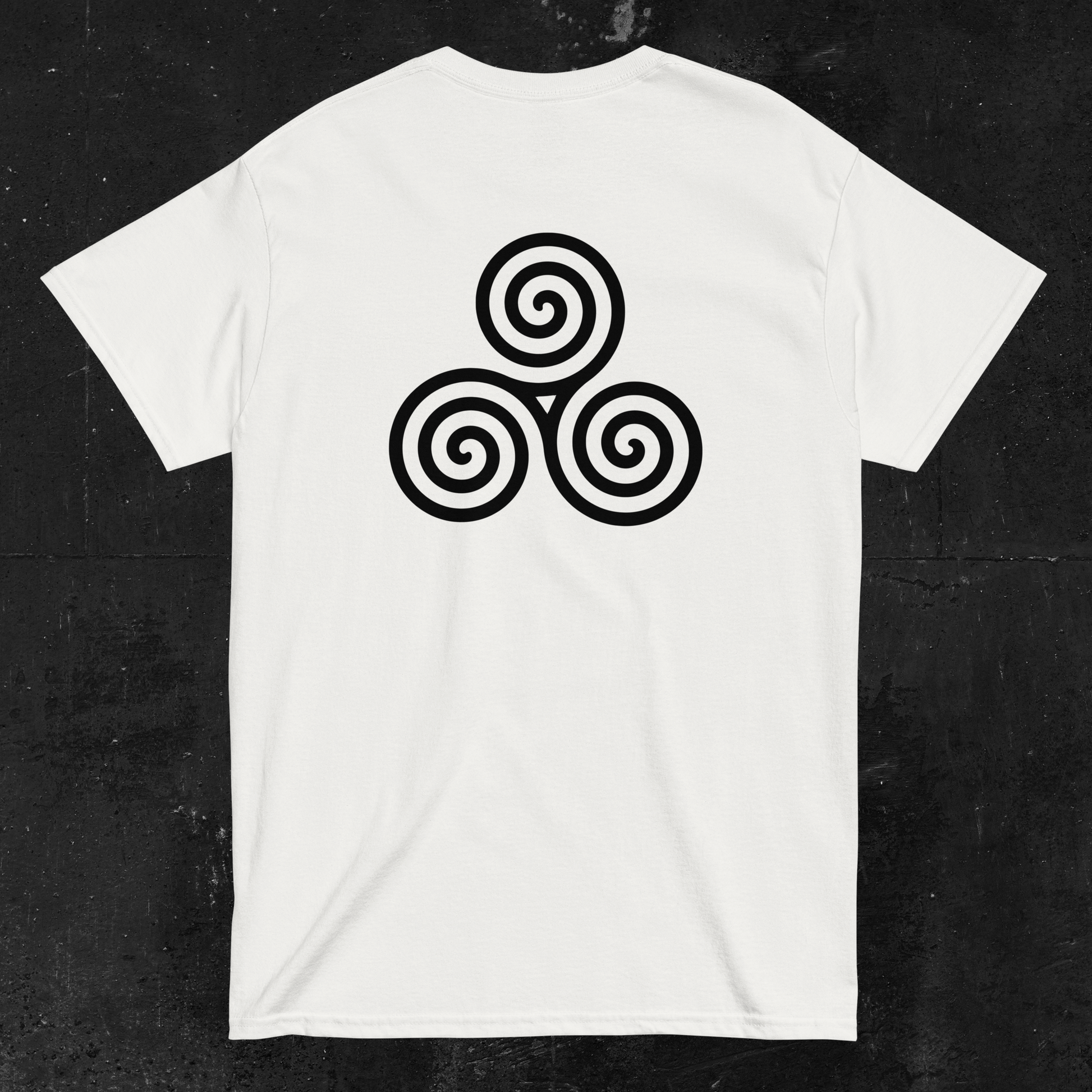 Eirin Apparel Men's T-Shirt Men's Celtic Triskellion (Back Print) Embroidered White T-Shirt