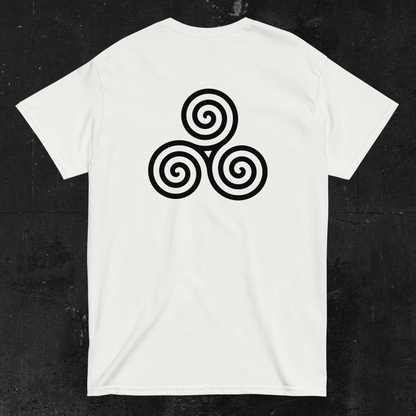 Eirin Apparel Men's T-Shirt Men's Celtic Triskellion (Back Print) Embroidered White T-Shirt