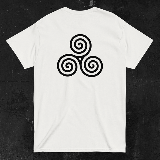 Eirin Apparel Men's T-Shirt Men's Celtic Triskellion (Back Print) Embroidered White T-Shirt