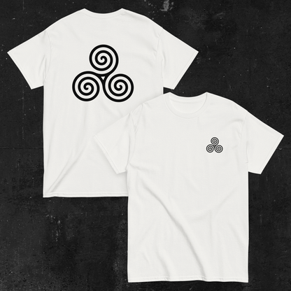 Eirin Apparel Men's T-Shirt Men's Celtic Triskellion (Back Print) Embroidered White T-Shirt