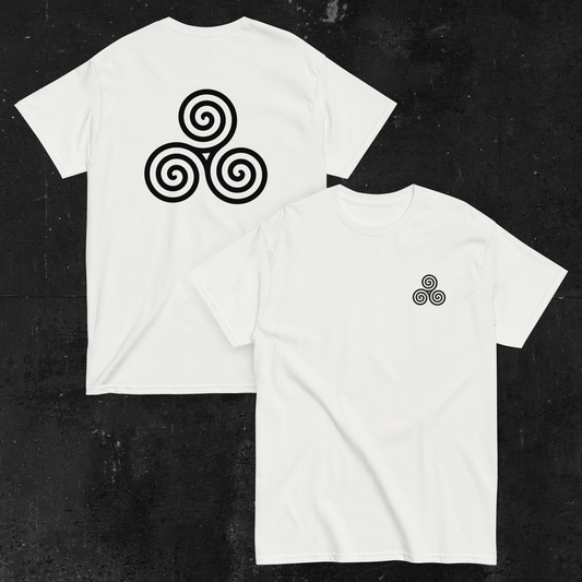 Eirin Apparel Men's T-Shirt Men's Celtic Triskellion (Back Print) Embroidered White T-Shirt