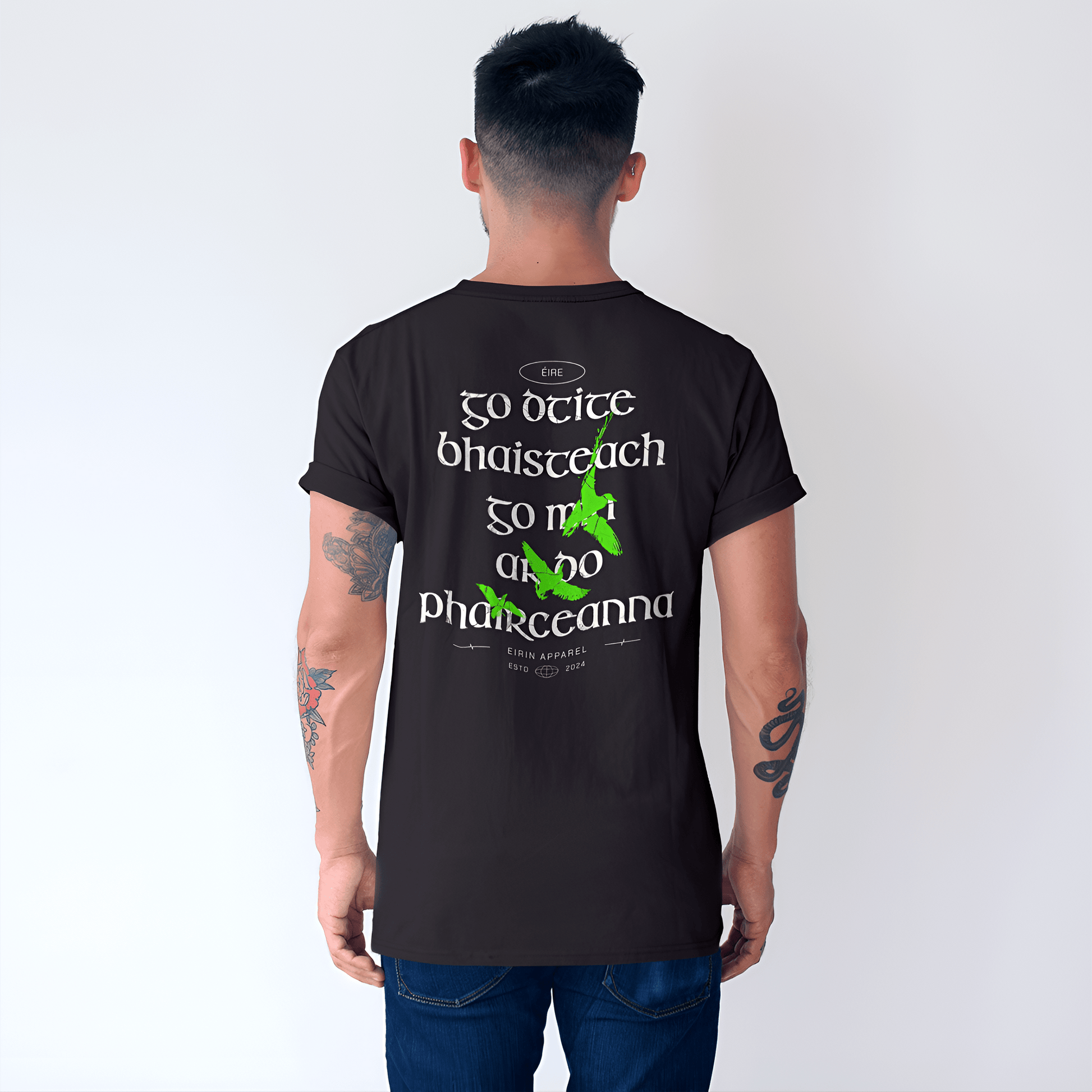 Eirin Apparel Men's T-Shirt Men's 'May The Rains Fall Softly Upon Your Fields' Gaeilge Print Black T-Shirt