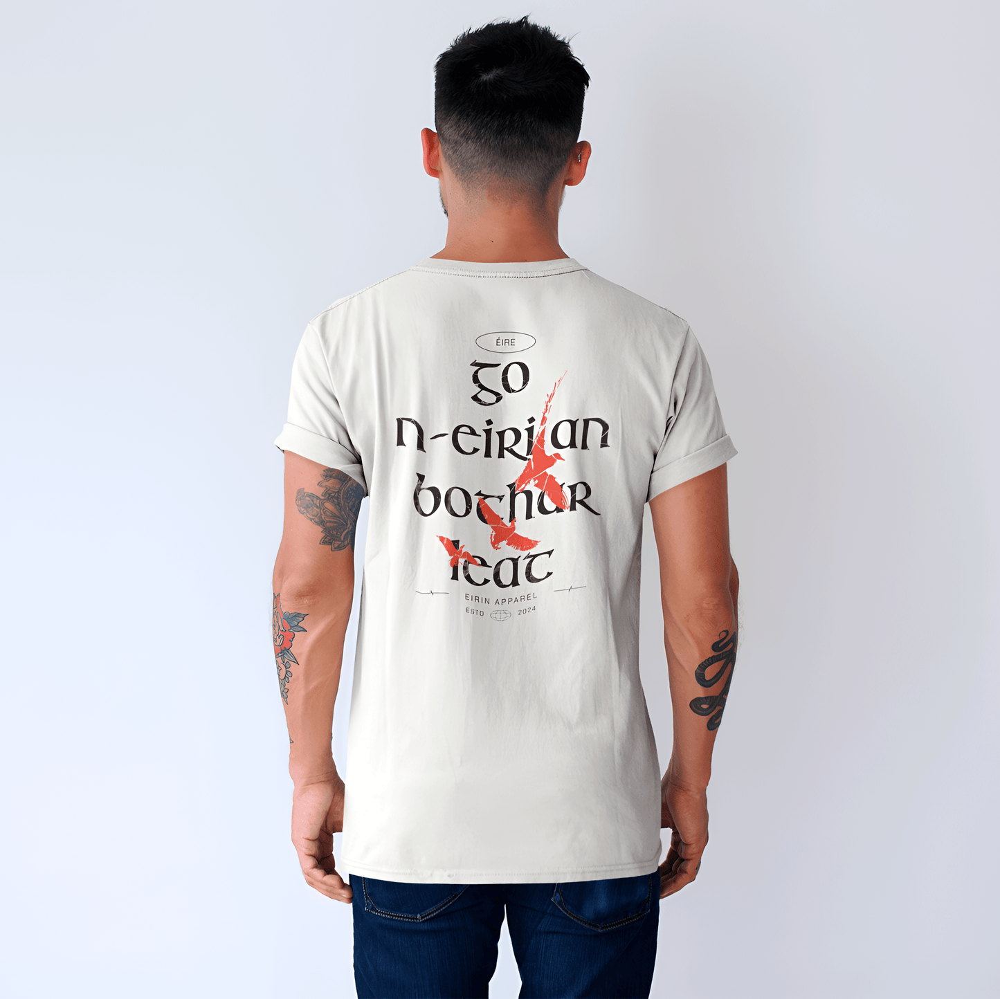 Eirin Apparel Men's T-Shirt Men's 'May The Road Rise To Meet You' Gaeilge Print White T-Shirt
