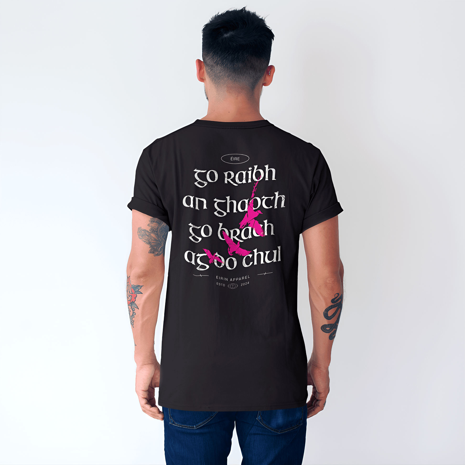 Eirin Apparel Men's T-Shirt Men's 'May The Wind Always Be At Your Back' Gaeilge Print Black T-Shirt