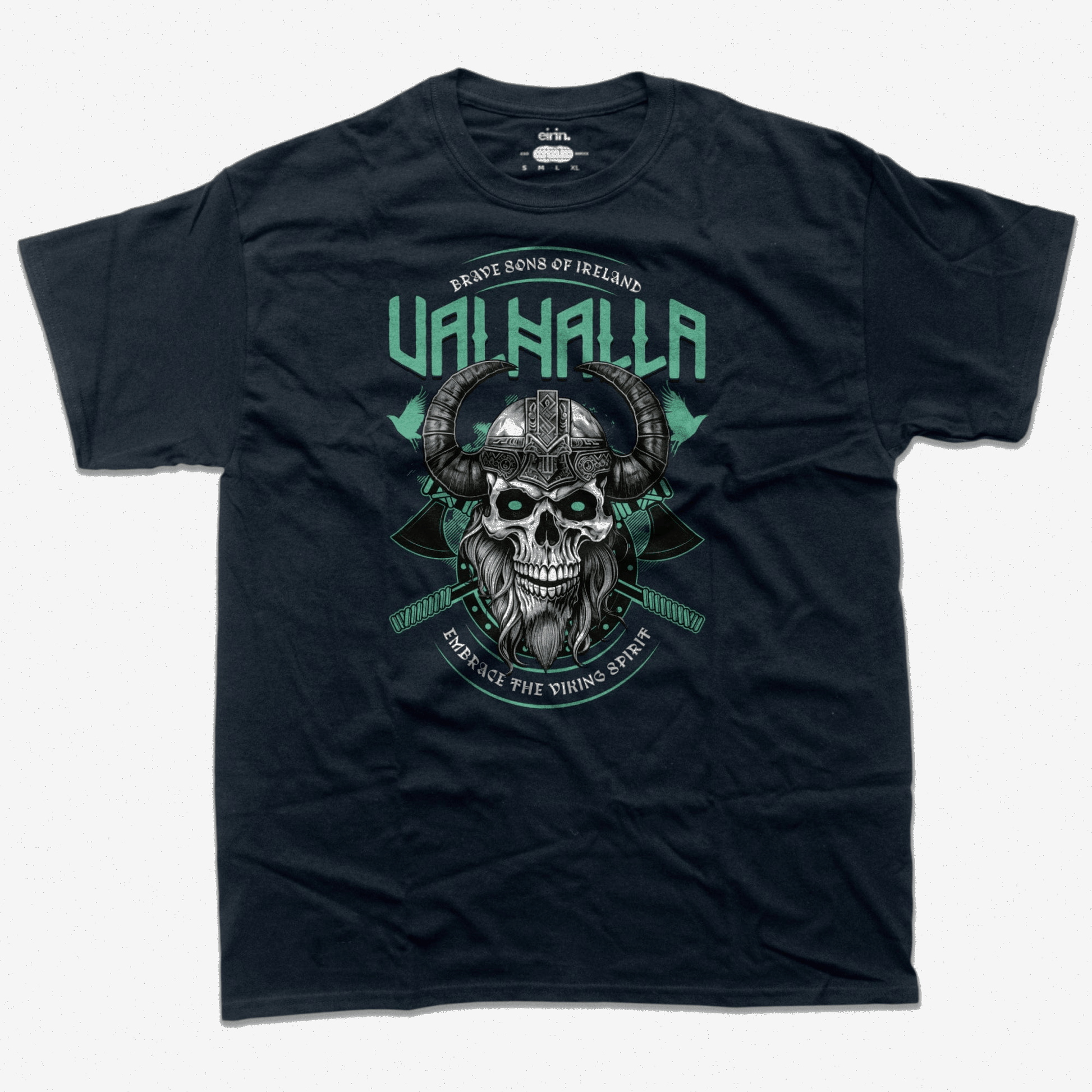 Eirin Apparel Men's T-Shirt Navy / S Men's Valhalla Skull Irish Viking Warrior T-Shirt