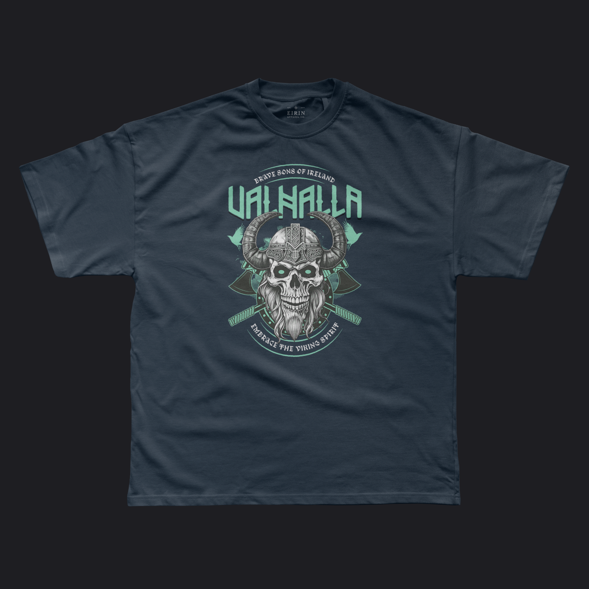 Eirin Apparel Men's T-Shirt Navy / S Men's Valhalla Skull Irish Viking Warrior T-Shirt