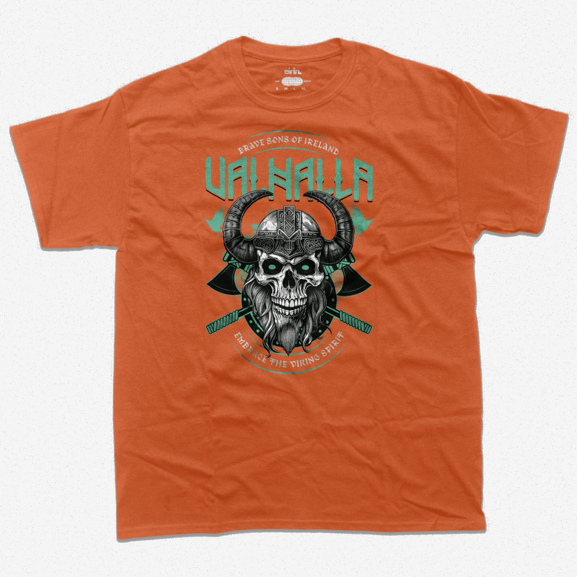 Eirin Apparel Men's T-Shirt Orange / S Men's Valhalla Skull Irish Viking Warrior T-Shirt