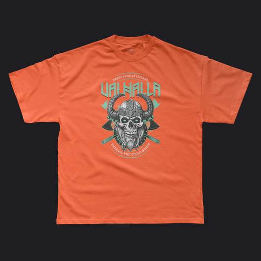 Eirin Apparel Men's T-Shirt Orange / S Men's Valhalla Skull Irish Viking Warrior T-Shirt
