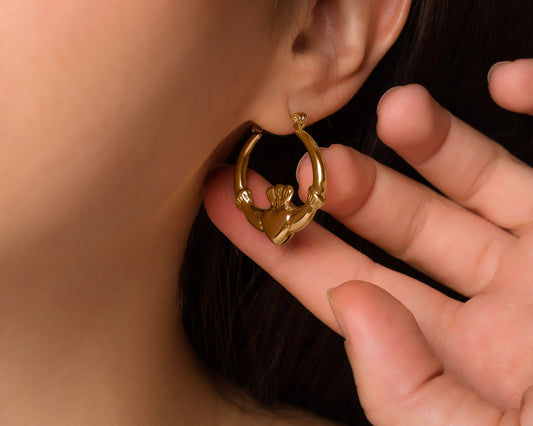 Eirin Apparel Mini Claddagh Hoop Earrings Dainty Gold-Plated Claddagh Hoop Earrings - 'Gríanóg' (Little Sun)