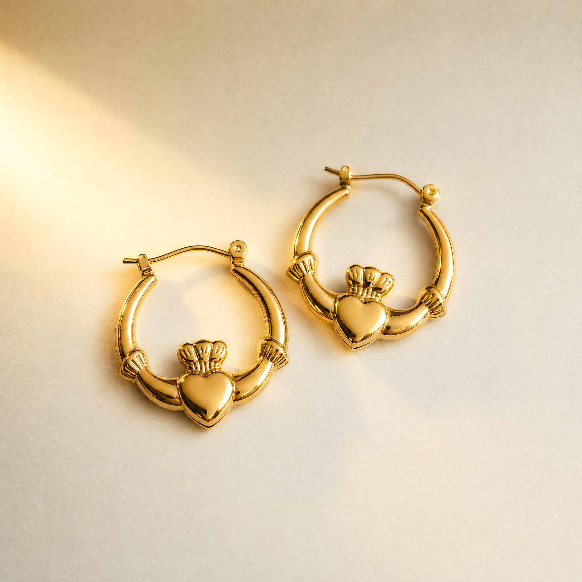 Eirin Apparel Mini Claddagh Hoop Earrings Dainty Gold-Plated Claddagh Hoop Earrings – 'Gríanóg' (Little Sun)
