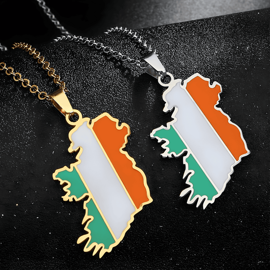 Eirin Apparel Necklace Map of Ireland Tricolour Necklace – ‘Bratach na hÉireann’ (Flag of Ireland)
