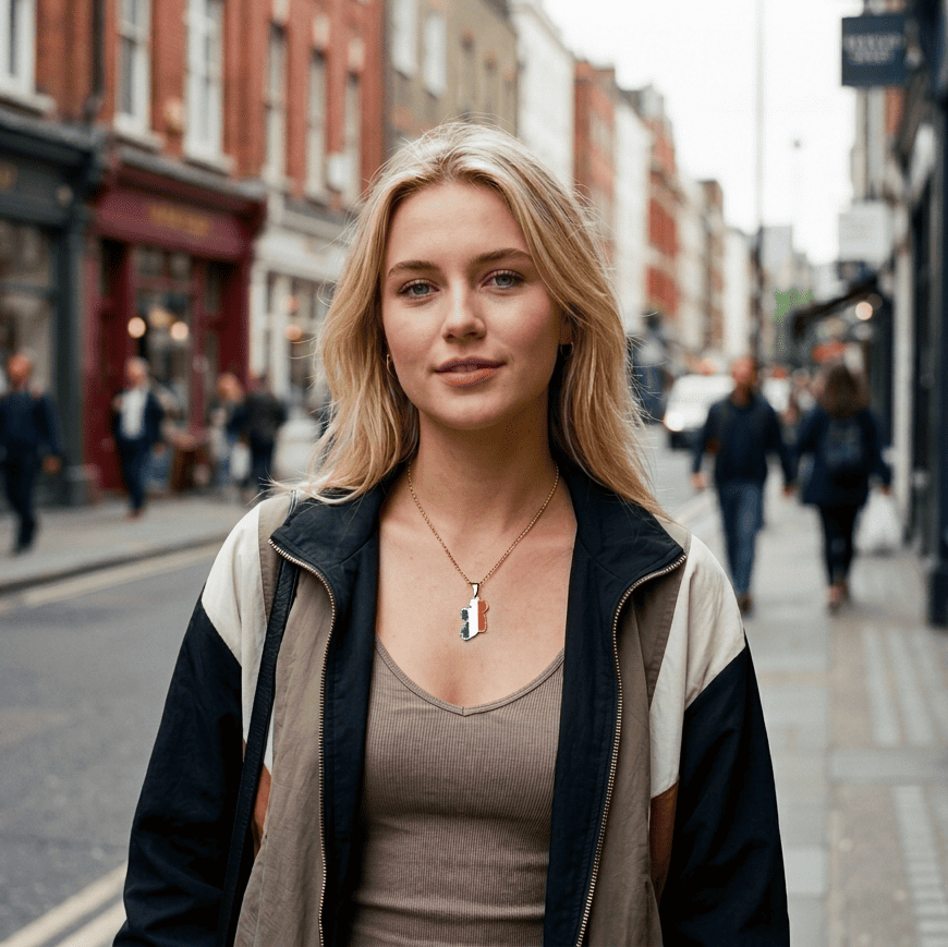 Eirin Apparel Necklace Map of Ireland Tricolour Necklace – ‘Bratach na hÉireann’ (Flag of Ireland)
