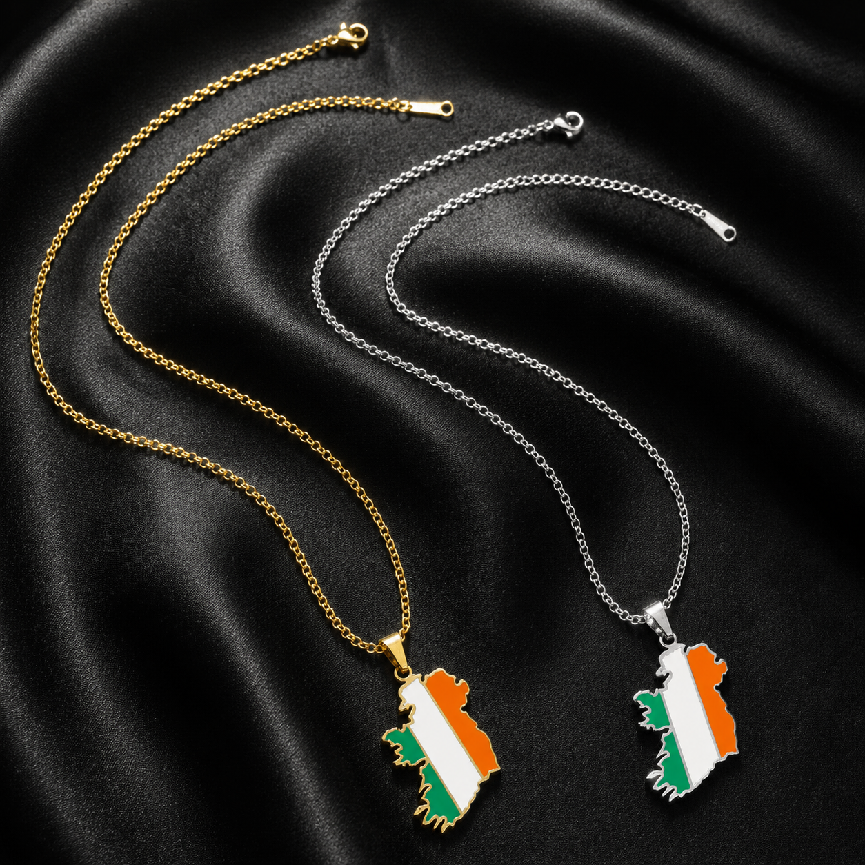 Eirin Apparel Necklace Map of Ireland Tricolour Necklace – ‘Bratach na hÉireann’ (Flag of Ireland)
