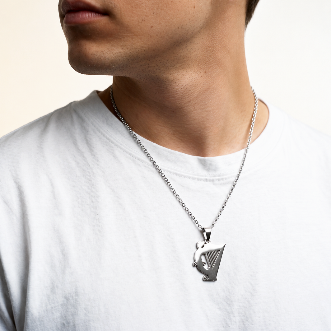 Eirin Apparel Necklace Men's Irish Harp Necklace – 'Macalla' (Echo)