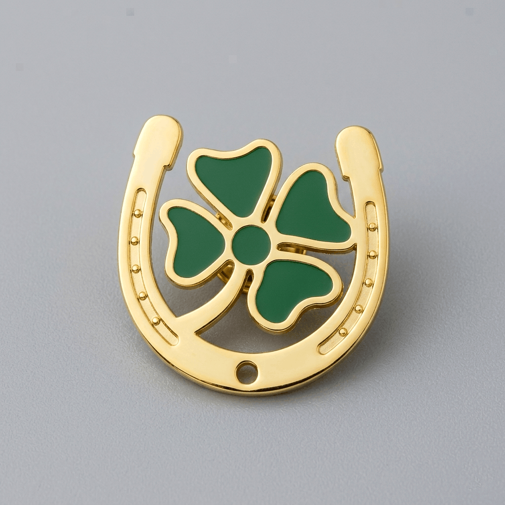Eirin Apparel Single Lapel Pin Brooch Lucky Clover & Horseshoe Lapel Pin