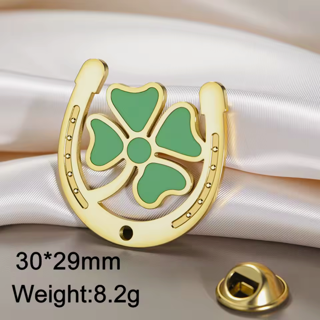 Eirin Apparel Single Lapel Pin Brooch Lucky Clover & Horseshoe Lapel Pin Brooch Badge - Collector’s Edition