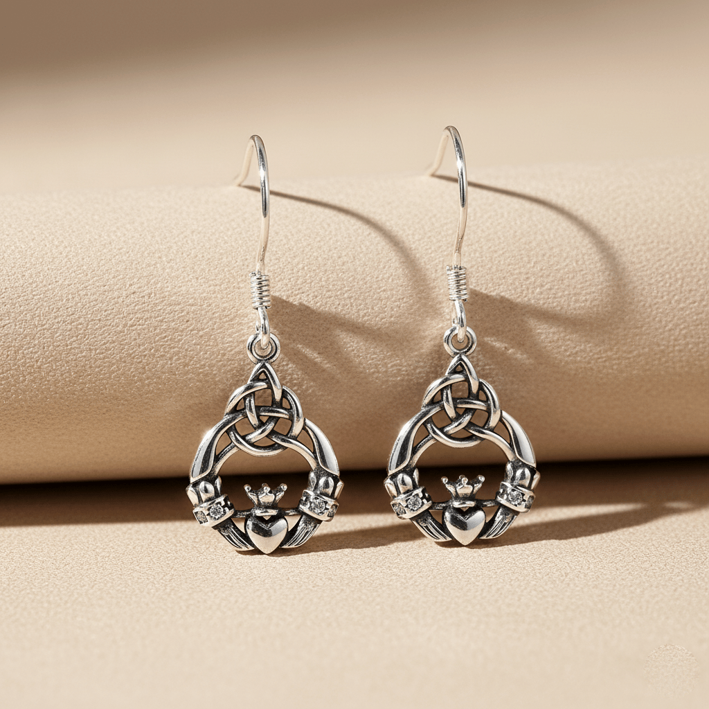 Eirin Apparel Stainless Steel Claddagh Earrings Dainty Silver Claddagh Earrings - 'Draíocht' (Enchantment)