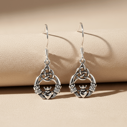 Eirin Apparel Stainless Steel Claddagh Earrings Dainty Silver Claddagh Earrings - 'Draíocht' (Enchantment)