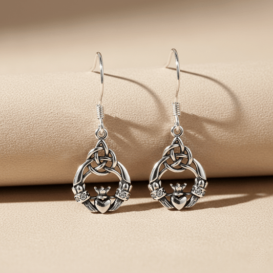 Eirin Apparel Stainless Steel Claddagh Earrings Dainty Silver Claddagh Earrings - 'Draíocht' (Enchantment)