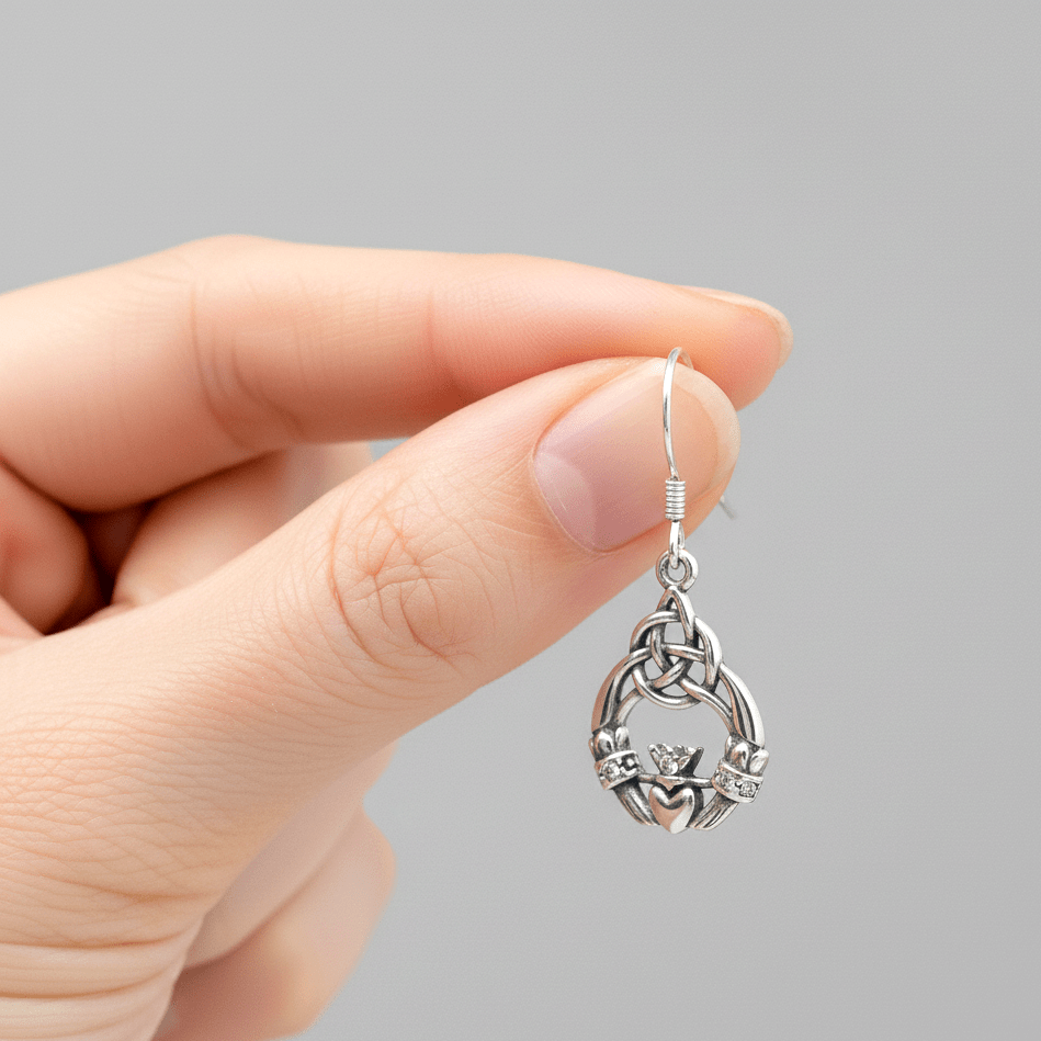 Eirin Apparel Stainless Steel Claddagh Earrings Dainty Silver Claddagh Earrings - 'Draíocht' (Enchantment)