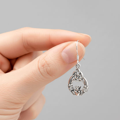 Eirin Apparel Stainless Steel Claddagh Earrings Dainty Silver Claddagh Earrings - 'Draíocht' (Enchantment)