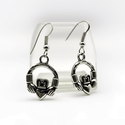 Eirin Apparel Stainless Steel Claddagh Earrings Women's Dainty Claddagh Dangle Stainless Steel Earrings - 'Eternalen'