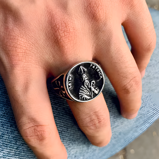 Eirin Apparel Stainless Steel Ring Men's St. Patrick Stainless Steel Signet Ring - Patron Saint’s Honor