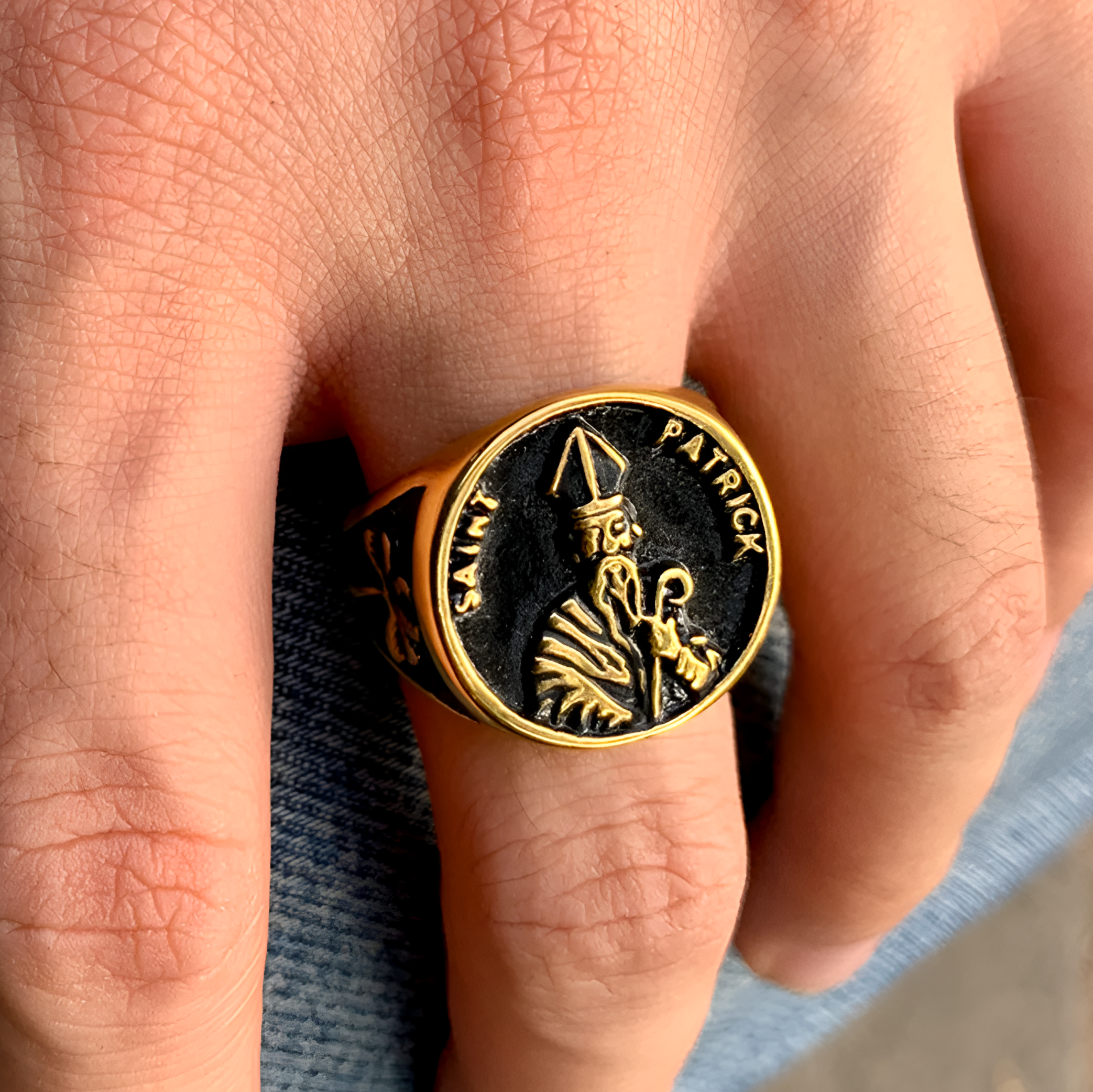 Eirin Apparel Stainless Steel Ring Men's St. Patrick Stainless Steel Signet Ring - Patron Saint’s Honor