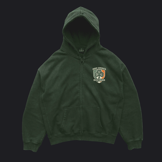 Eirin Apparel Unisex Hoodie Forest Green / S Unisex 'Make America Irish Again' Zip-Up Hoodie