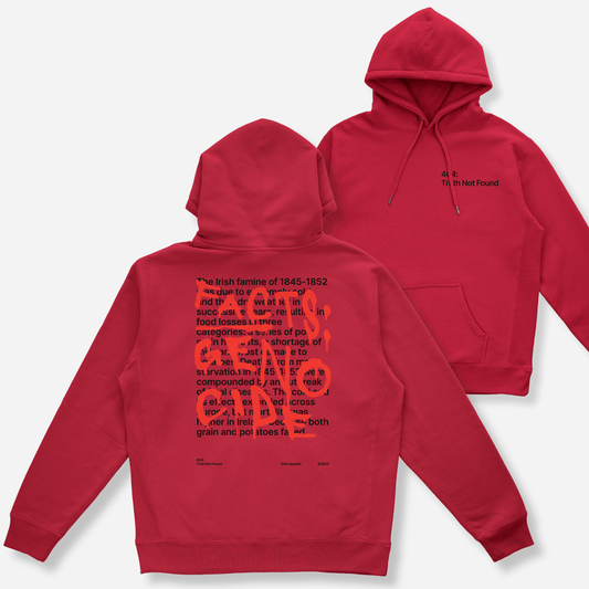 Eirin Apparel Unisex Hoodie Red / S Unisex '404: Truth Not Found' Hoodie – Irish Genocide Not Famine Awareness