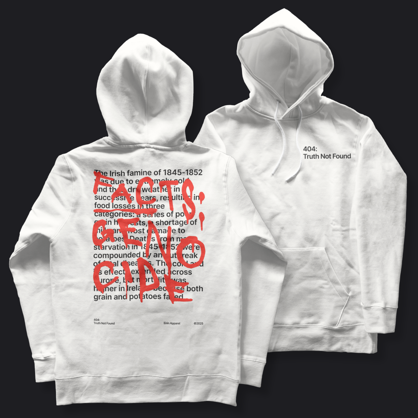 Eirin Apparel Unisex Hoodie White / S Unisex '404: Truth Not Found' Hoodie – Irish Genocide Not Famine Awareness
