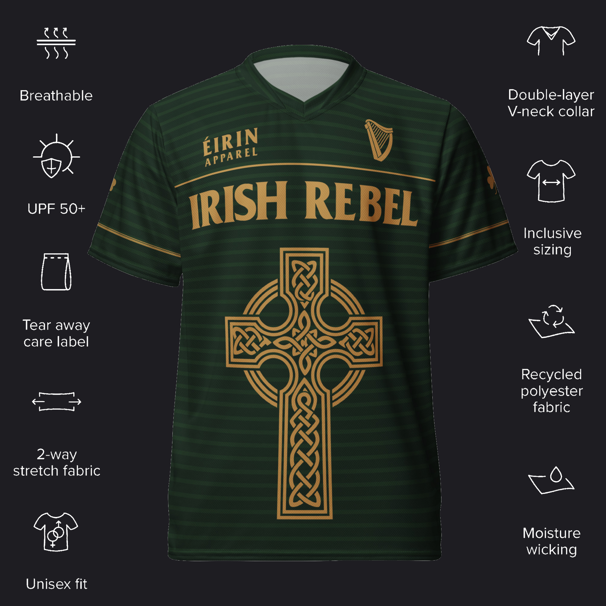 Eirin Apparel Unisex Jersey Eirin Irish Rebel Celtic Cross Jersey - Personalised Name & Number
