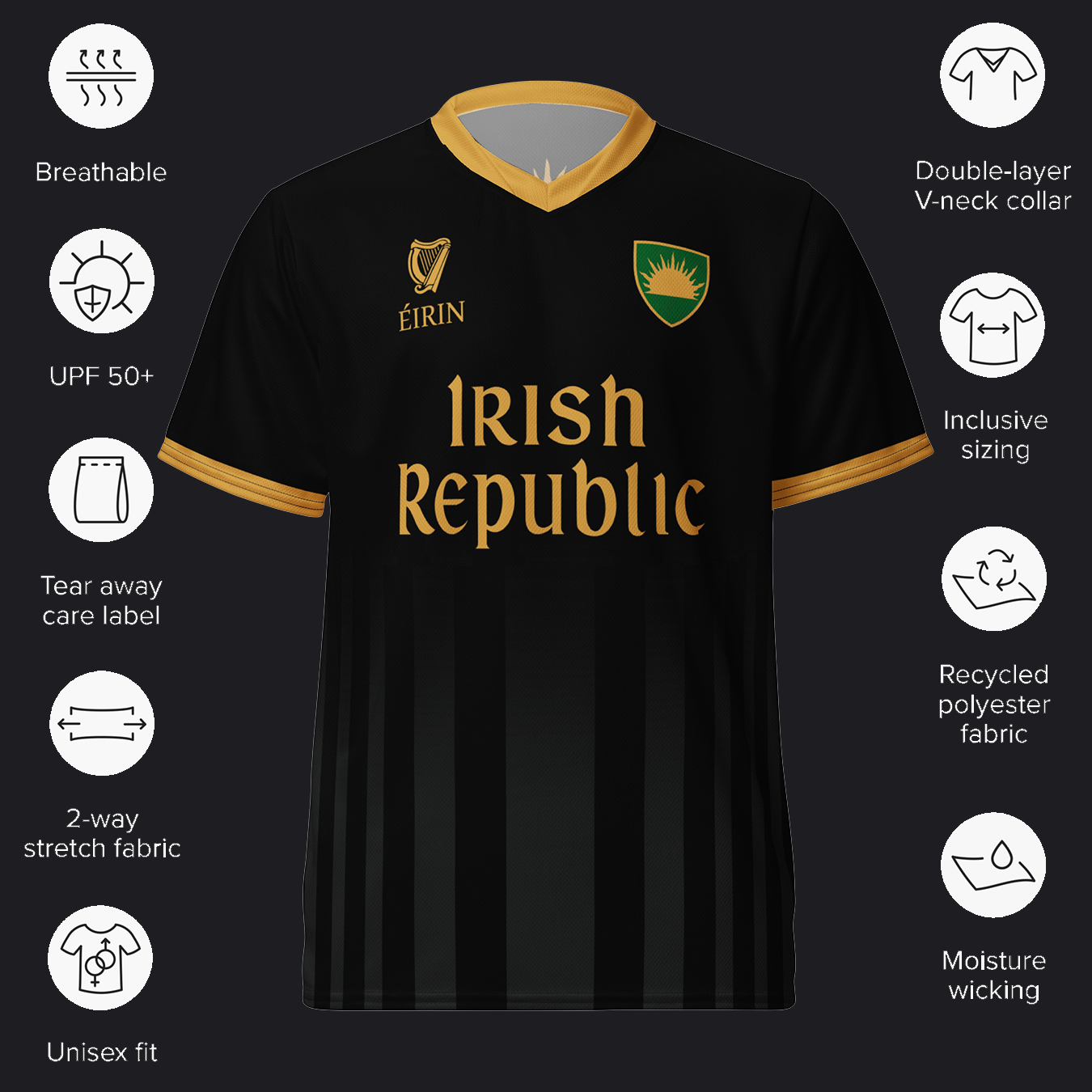 Eirin Apparel Unisex Jersey Eirin 'Irish Republic' Proclamation Jersey – Black/Gold