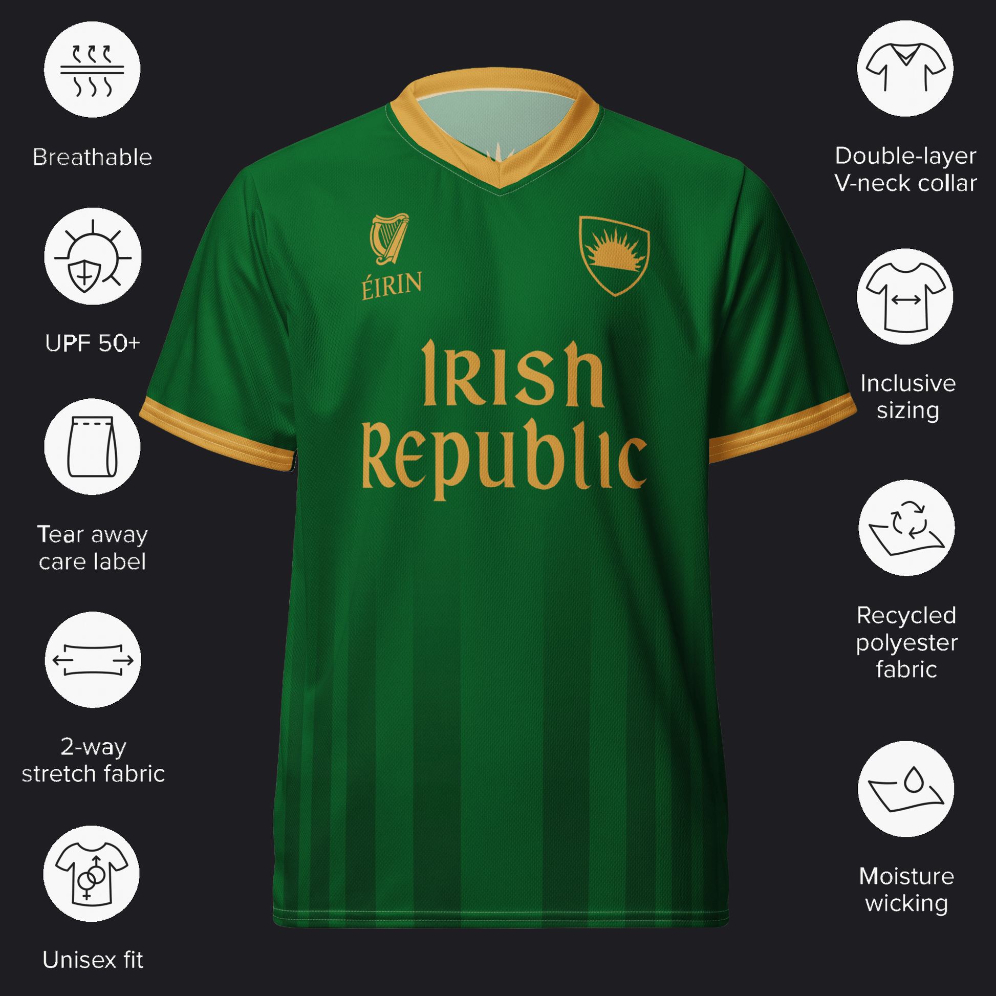 Eirin Apparel Unisex Jersey Eirin 'Irish Republic' Proclamation Jersey – Green/Gold