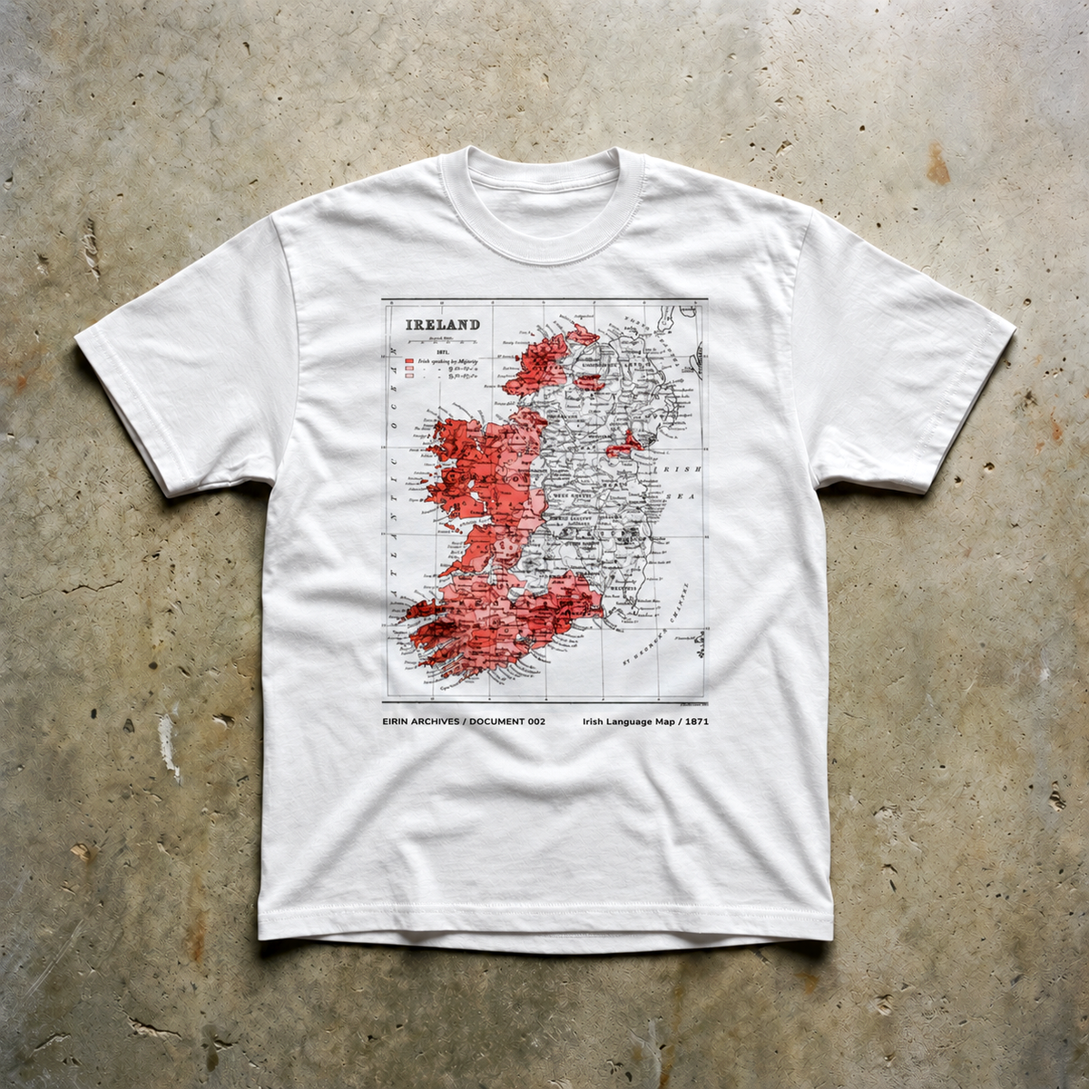 Eirin Apparel Unisex T-Shirt EIRIN ARCHIVES 6 / DOCUMENT 002 – Irish Language Map 1871