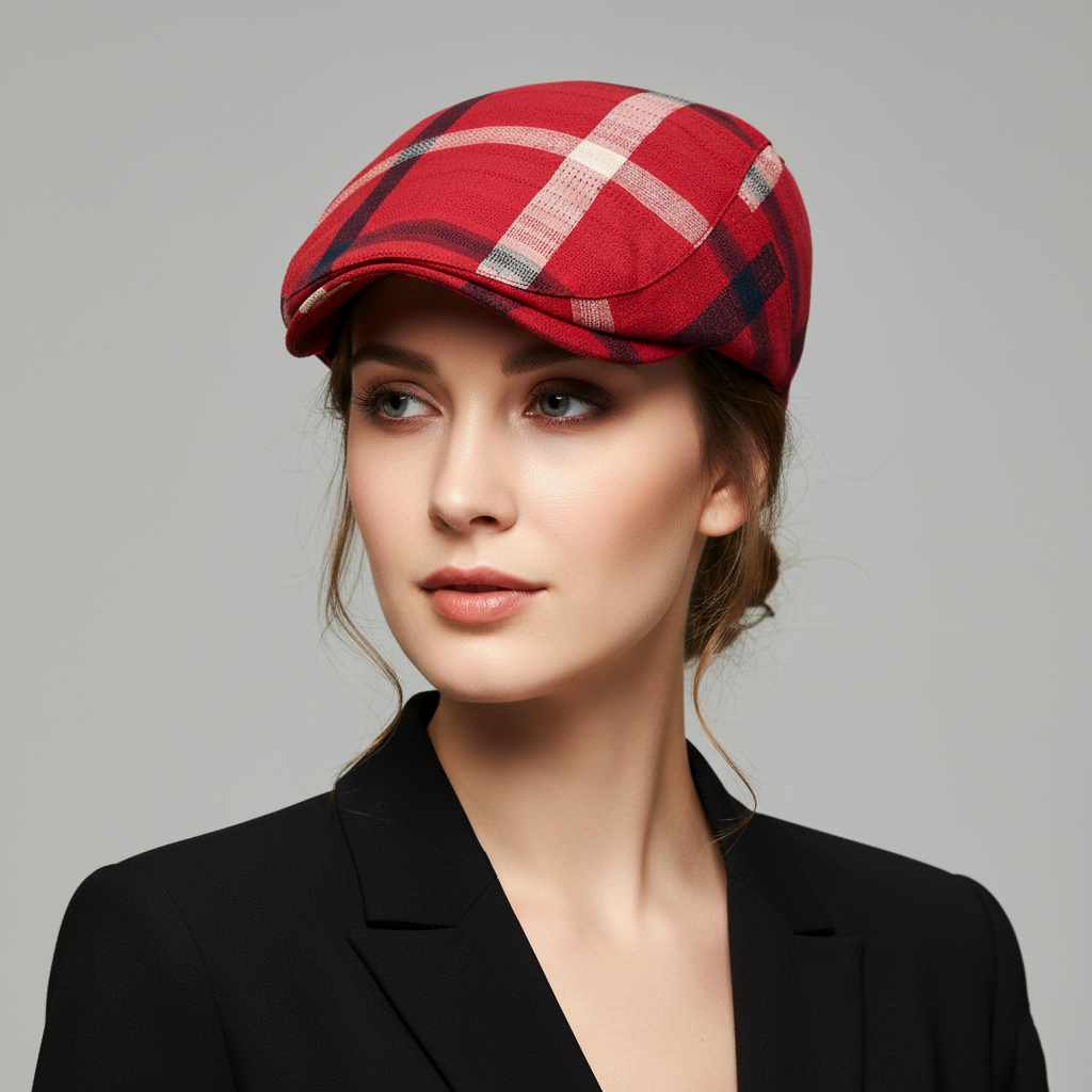 Eirin Apparel Women's Flat Cap Women's 'Laura Clay Collection' Celtic Flat Cap – Rowanberry Red Patchwork