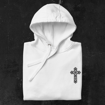 Eirin Apparel Women's Hoodie Women's Celtic Cross (Back Print) Embroidered White Hoodie